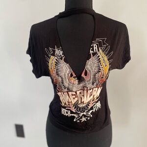Rock Star Vintage Sexy Cutout Top Soft Logo Eagle